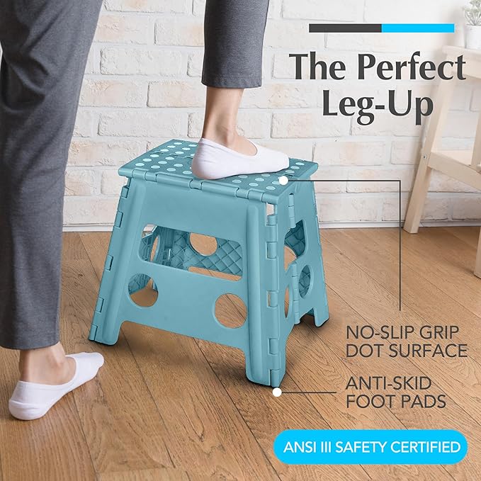 Handy Laundry Folding Lightweight Step Stool - Sturdy Enough to Support Adults - Opens Easy with One Flip - Great for Kitchen, Bathroom or Bedroom (Teal - 13 inch)