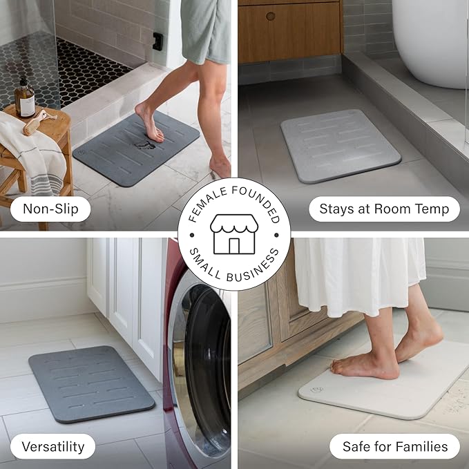 Dorai Home Stone Bath Mat Set - Premium Diatomaceous Earth Bath Floor Mats with Non-Slip Base, Fast-Drying Modern Shower Mat for Bathroom | Rain Ash, 2 Pack - 23.6"x15.4"