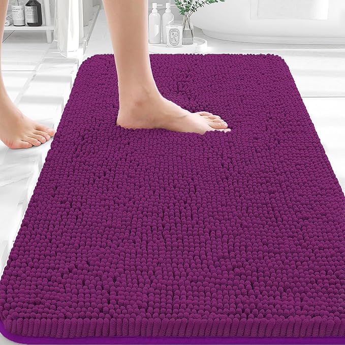 OLANLY Bathroom Rugs 30x18, Extra Soft Absorbent Chenille Bath Rugs, Rubber Backing Quick Dry, Machine Washable Bath Mats for Bathroom Floor, Tub and Shower, Home Decor Accessories, Purple