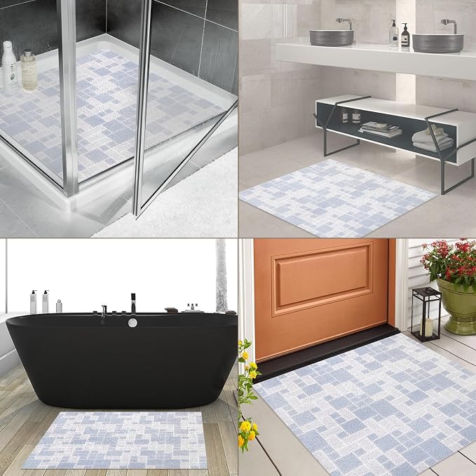Square Shower Mat 32x32 Inch Non Slip Bath Mat for Inside Shower Loofah Shower Mat for Elderly Soft Textured Foot Massage Pad Bathroom Floor Mat for Wet Area, Without Suction Cups, Quick Drying
