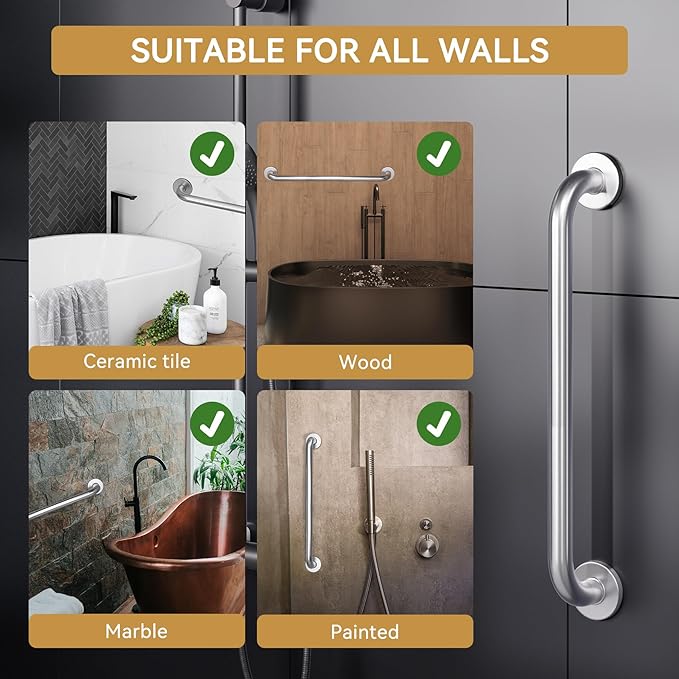 AmazerBath Long Grab Bars for Bathtubs and Showers Anti Slip, 32" L x 1.25" D, Handicap Grab Bars Stainless Steel, Shower Grab Bars for Seniors, Bathtub Handle Bars for Bathroom Holds 500LBS