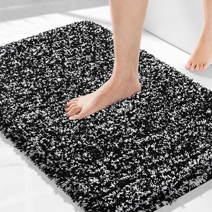 Yimobra Bath Rugs for Bathroom 32X20, Ultra Soft and Water Absorbent Bath Mats, Non Slip Plush Shower Rugs, Microfiber Thick Matts for Bathroom Floor/Tub, Machine Washable, Home Decor, Black and White