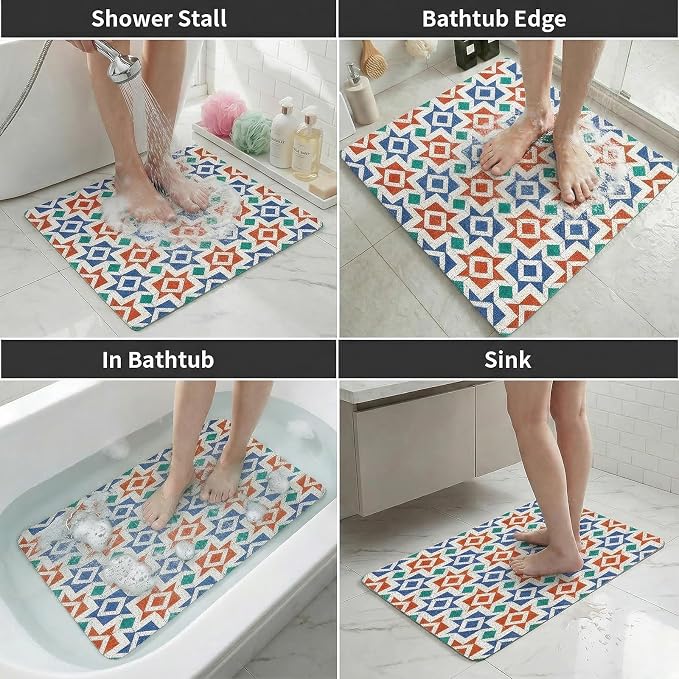 Square Shower Mat Non Slip, 24 x 24 Inch PVC Loofah Shower Floor Mats for Wet Areas, Soft Comfortable Bath Mats for Bathroom, Foot Scrubber Anti Slip Bath Mat, Quick Drying