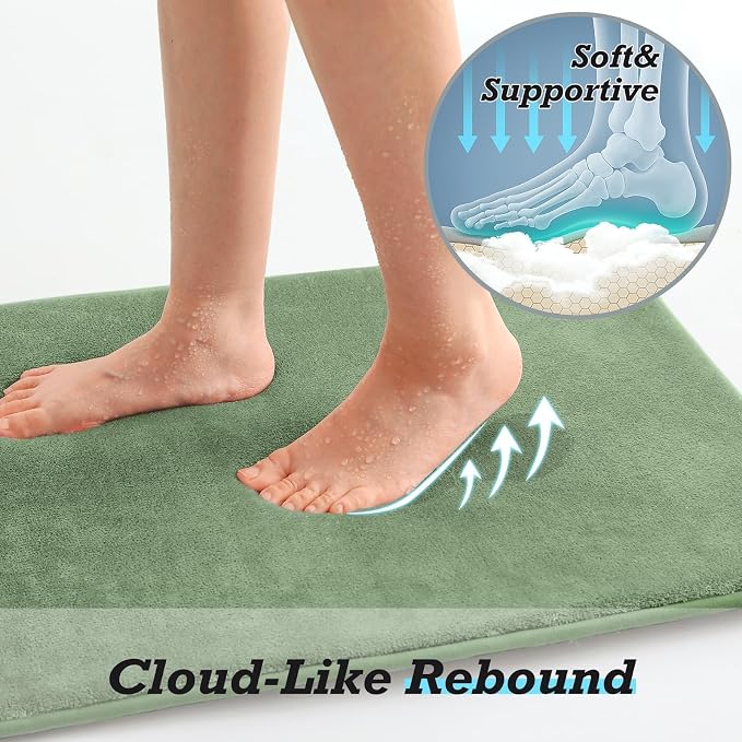 HUXMEYSON Bathroom Rugs Sets 2 Piece, Non-Slip & Quick Dry Bath Mat Set, Ultra Soft Velvet Bath Rugs for Bathroom, Toilet and Shower Floor, Grey Green
