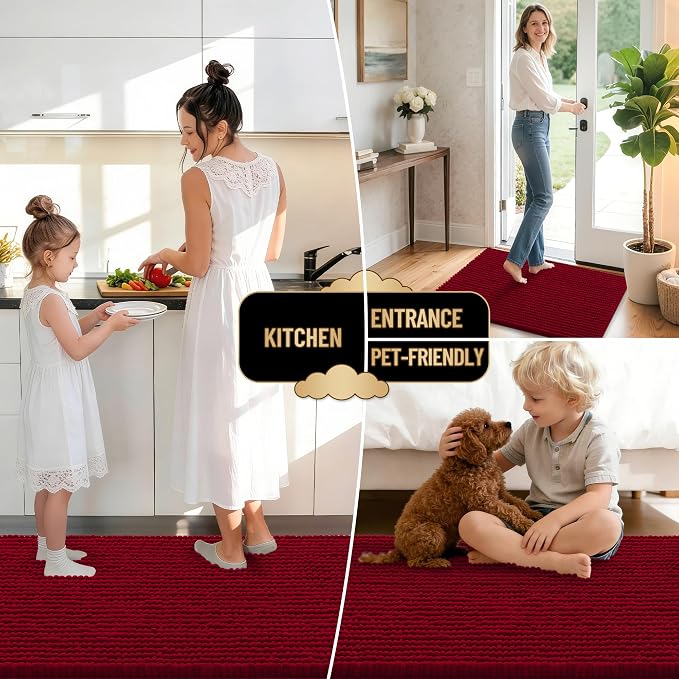 OLANLY Thick Bathroom Runner Rugs 44x24, Extra Soft Absorbent Chenille Bath Rugs, Rubber Backing, Machine Wash Dry, Long Bath Mats for Bathroom Floor, Tub and Shower, Home Decor Accessories, Red