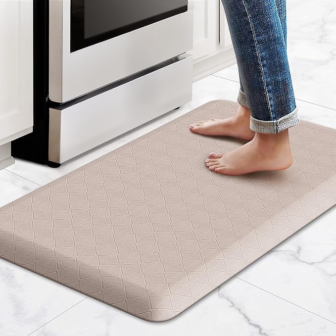 HappyTrends Kitchen Runner Rugs Anti-Fatigue mats - 4/5 Inch Thick Non Slip Waterproof Ergonomic Comfort Mat for Kitchen, Floor Office, Sink, Laundry (17.3"x 28",Khaki)