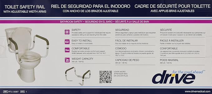 Drive Medical RTL12087 Bathroom Grab Bar for Toilets, White (Pack of 2)