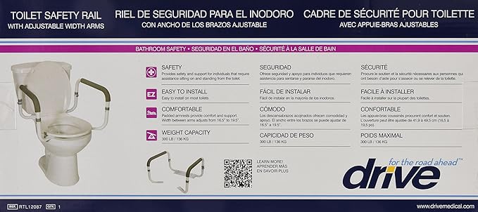 Drive Medical RTL12087 Bathroom Grab Bar for Toilets, White