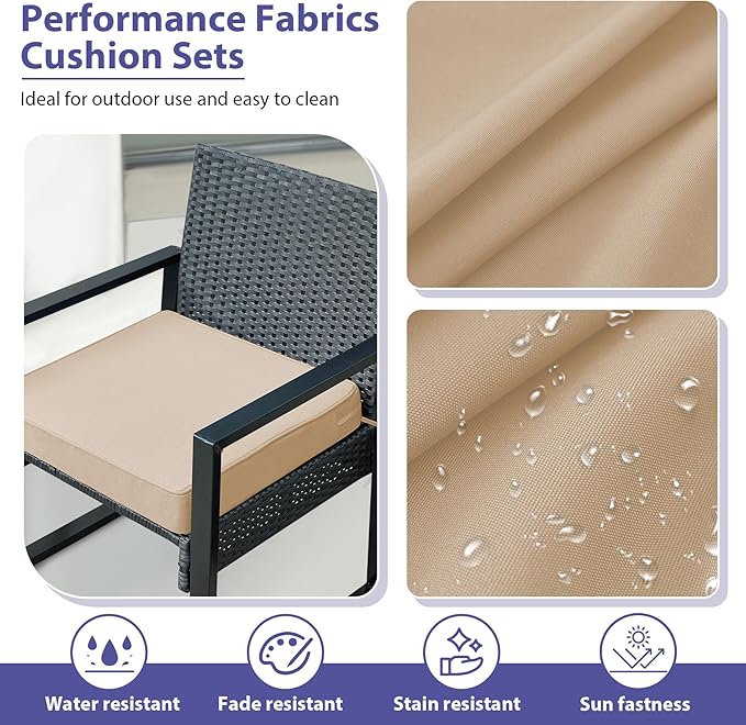 IPYNBAP Outdoor Chair Cushions Set of 4 -Waterproof Outdoor Seat Cushions for Patio Furniture, Patio Chair Cushion with Handle and Ties, Out Door Chair Pads,18.5x16x3-Square, Beige