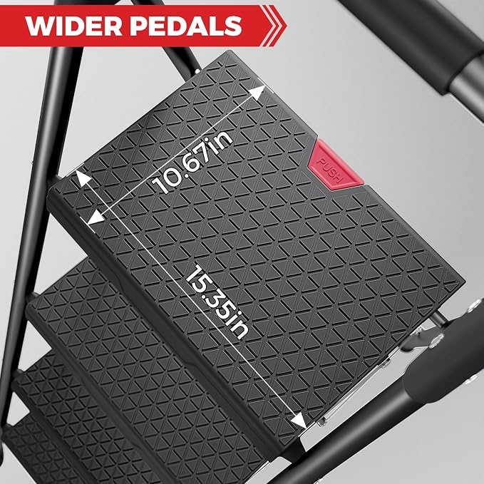 KINGRACK 4 Step Ladder,Folding Step Stool with Handrail, Anti-Slip Wide Pedals, Safe-Lock Design, Pass 800lbs Load Testing, Foldablel Step Stool for Home, Kitchen, Black