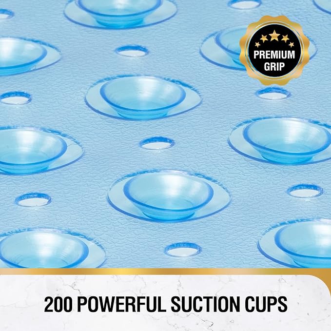 HITSLAM Bath Mat for Tub, Non Slip Bathtub Mat, 40 x 16 Inch Extra Long Bath Tub Mat, Machine Washable Bathroom Shower Mat with Suction Cups and Drain Holes, Soft on Feet, Clear Blue
