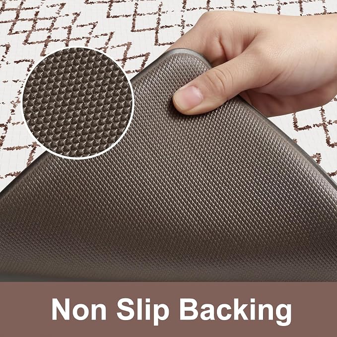 KIMODE Kitchen Mats 2PCS Cushioned Anti Fatigue Boho Kitchen Rugs and Mats Non Slip Waterproof Kitchen Mats for Floor Comfort Foam Standing Desk Mat for Home Office Sink Laundry Brown and White Decor