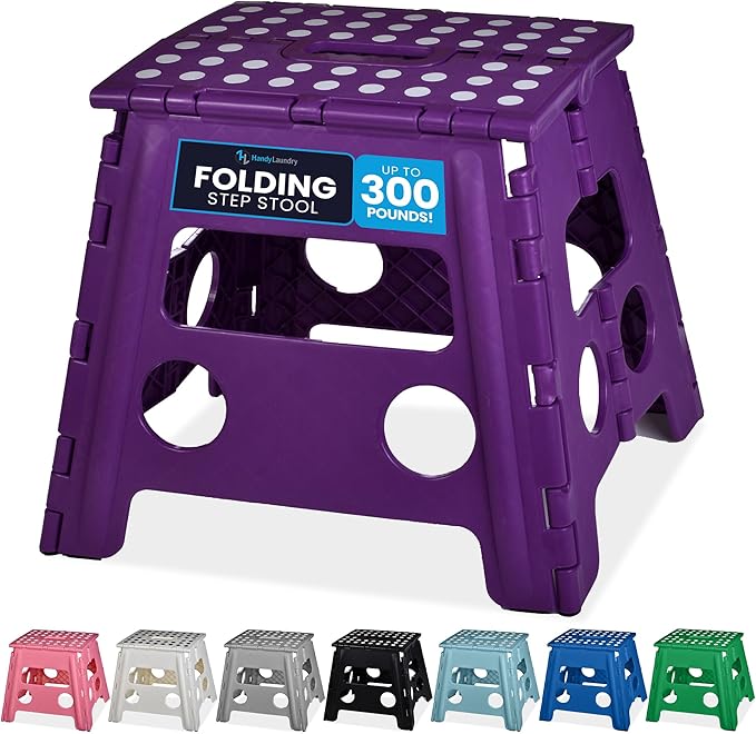 Handy Laundry Folding Lightweight Step Stool - Sturdy Enough to Support Adults - Opens Easy with One Flip - Great for Kitchen, Bathroom or Bedroom (White - 13 Inch)