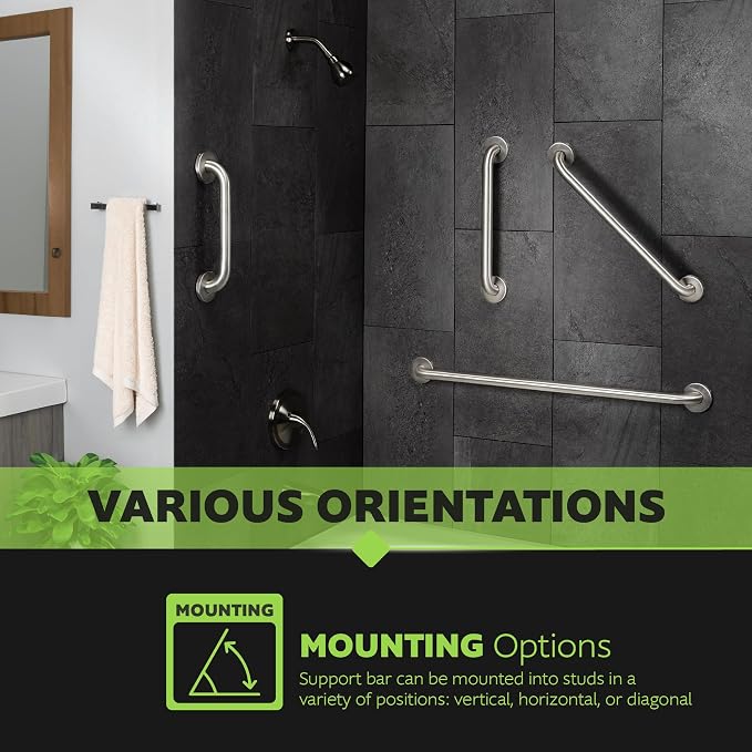 Homewerks 068 HW11416SS 16 inch Bathroom Grab Bar with 1-1/4 Inch Diameter and Concealed Screws ADA Compliant, Stainless Steel