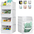 TidyFriend 4 Pack Stackable Storage Bins Open Front for Pantry Organizers and Storage, Pantry Storage for Food, Kitchen and Home Organization, Plastic Storage Bins, Dorm Room Essentials (White)
