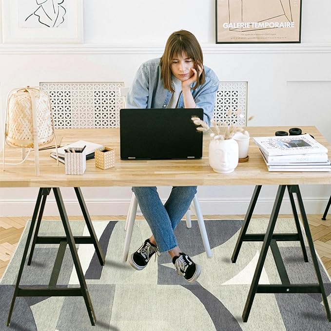 Office Chair Mat for Hardwood Floor, 48"x36" Easy Glide Computer Desk Mat Protector for Rolling Chair Under Desk Rug Nonslip Backing, Machine Wash (Modern)