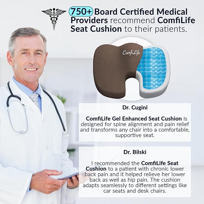 ComfiLife Premium Gel & Memory Foam Seat Cushion – Doctor Recommended Office Chair Cushion, Car Seat Cushion – Chair Cushions for Back & Sciatica Pain Relief – Seat Cushions for Office & Desk (Black)