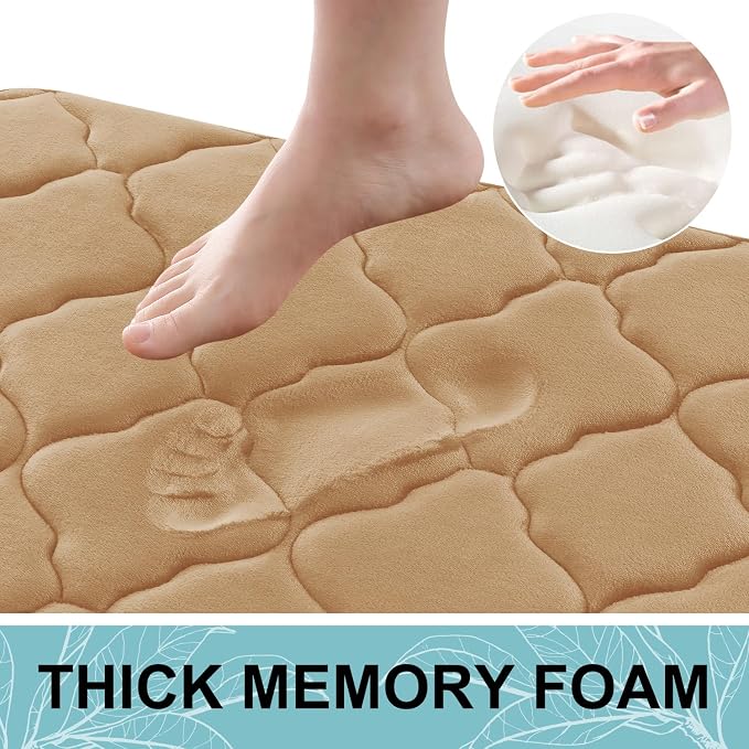 OLANLY Memory Foam Bath Mat Rug 59x20, Ultra Soft and Absorbent Bathroom Rugs, Non-Slip, Comfortable, Machine Washable Bath Carpet for Bathroom Floor, Tub Shower and Home Decor Accessories, Dark Beige