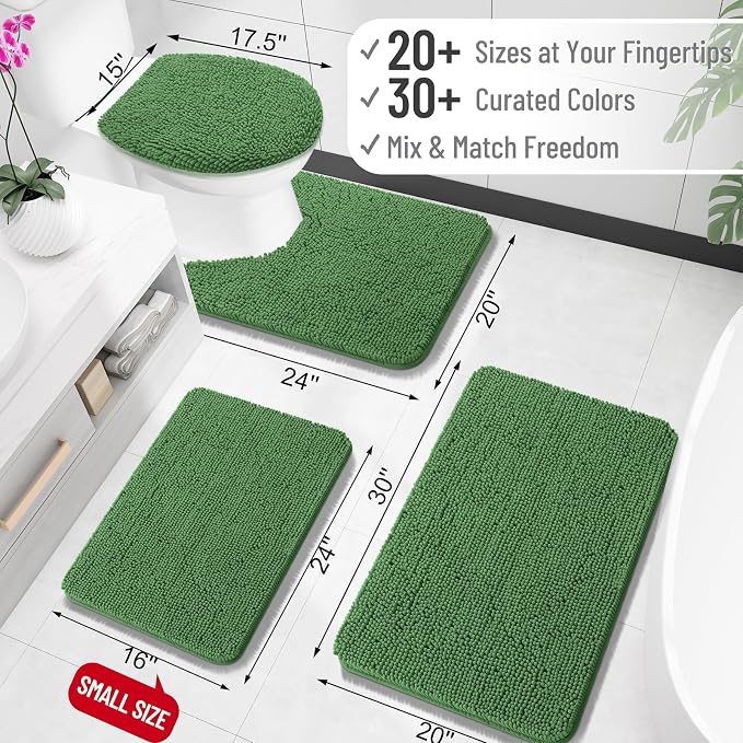 OLANLY Large Bathroom Rugs 45x27, Extra Soft Absorbent Chenille Bath Rugs, Rubber Backing Quick Dry, Machine Washable Bath Mats for Bathroom Floor, Tub and Shower, Home Decor Accessories, Olive Green