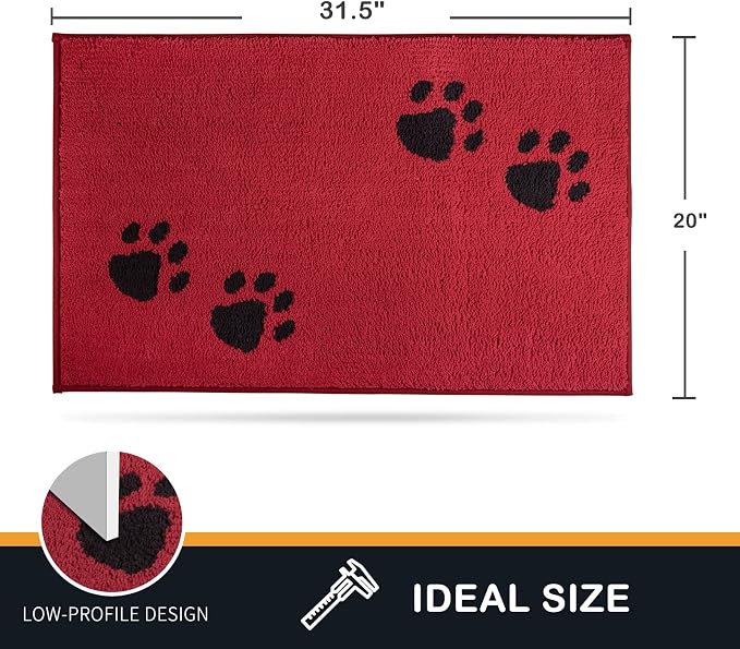 PURRUGS Dirt Trapping Door Mat 20" x 31.5", Non-Skid/Slip Machine Washable Microfiber Entrance Rug, Shoes Scraper, Dog Doormat, Super Absorbent Floor Mat for Muddy Wet Shoes and Paws, Red