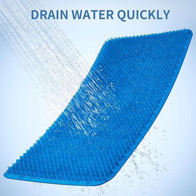 Yolife Shower Foot Scrubber Mat, Anti-Slip Bath Mat with Scrub Bristles, Soft Shower Foot Massager with Strong Suction Cups for Soothe Achy Feet, 25.6" x 13.4"