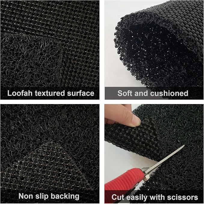 SONGZIMING Shower Mat Non Slip Without Suction Cups, 32x17 Inch, Bath Mat with Drain, Loofah Mat for Textured Surface Tub, Bathroom, Quick Drying, Black