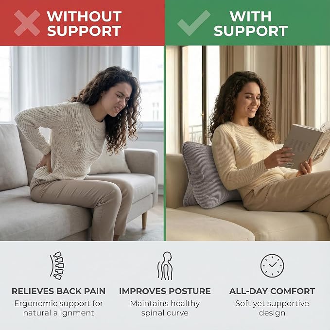 Pat. Pend. Corduroy Lumbar Support Pillow for Watching TV, Reading & Gaming, Triangle Cushion for Sofa, Armchair, Couch or Bed, Removable Washable Cover, Light Gray
