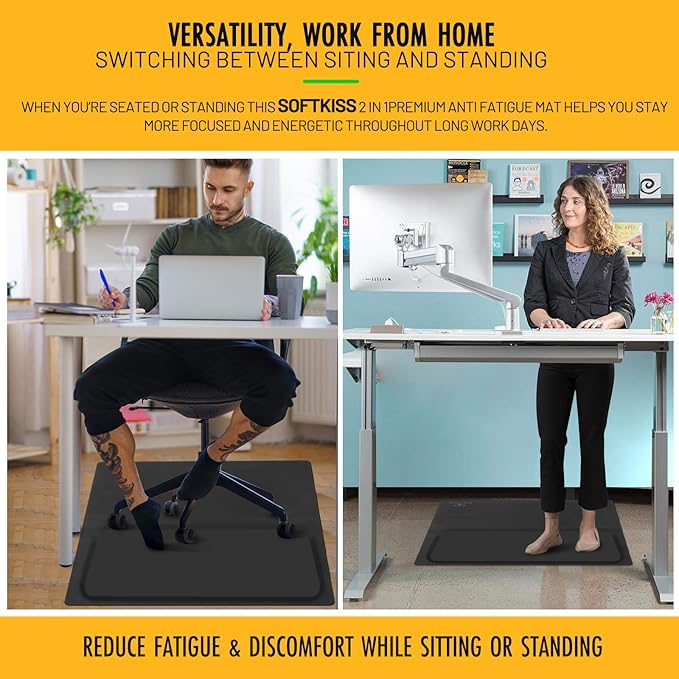 Anti-Fatigue Standing Office Chair Mat for Hardwood Floor with Cushioned Foam Foot Support, 48” x 36” Desk Chair mat, Scratch Resistant and Waterproof Anti-Slip Surface, Soft Ergonomic Cushion