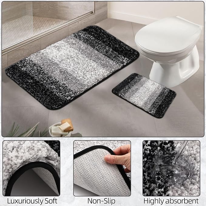 XLHOMO 24PCS Bathroom Sets with Shower Curtain and Rugs,Black Bathroom Accessories Set Waterproof Black and White Shower Curtain Set, Toilet Brush, Trash Can & Bathroom Rug