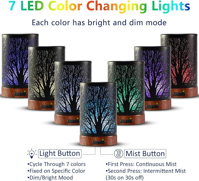 EQUSUPRO Essential Oil Diffuser Aromatherapy Diffuser 150ml with 6 Essential Oils Set, Diffuser for Essential Oils, Auto Off 7 Colors Night Light Gifts for Mom
