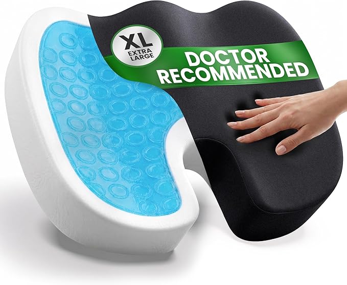 ComfiLife Extra Large Gel & Memory Foam Seat Cushion - Doctor Recommended Office Chair Cushion, Car Seat Cushion - Back & Sciatica Pain Relief - Wide Seat Cushion for Big & Tall (Black)