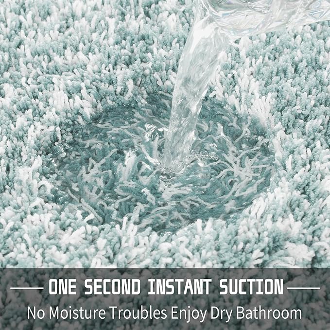 Yimobra Toilet Rugs U Shaped 24X20, Ultra Soft and Water Absorbent Bath Mats, Non Slip Fluffy Luxury Microfiber Contour Bath Rugs for Toilet, Dry Quick, Machine Washable, Sky Light Blue and White
