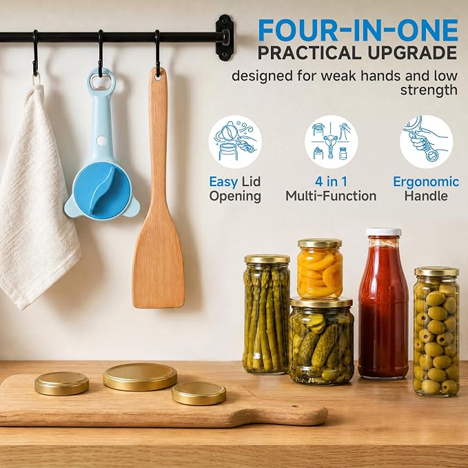 2026 Upgraded 4-in-1 Jar Opener - Adjustable Stainless Steel Lid Remover for Seniors & Arthritis Sufferers, Fits Kitchen Jars, Bottles & Cans Blue(2Pcs)