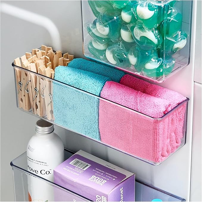 iDesign Magnetic Medium Clear Plastic Organizer Bins for Laundry Room Storage - 4-Pack