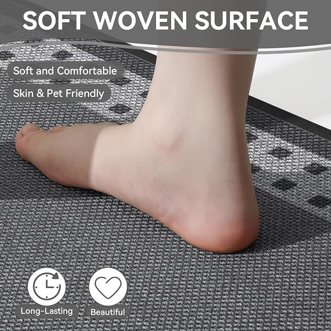 Kitchen Mats for Floor, 17''x47'' Washable Absorbent Kitchen Mat Non Slip, Braided Kitchen Runner Rug, Kitchen Sink Rug, Grey