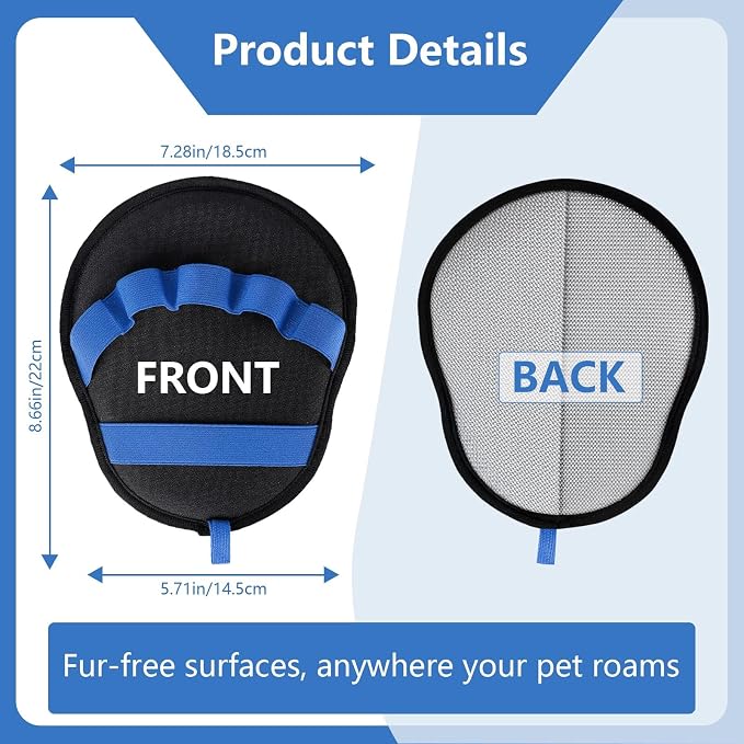 Pet Hair Removal Glove for Dogs & Cats, Reusable Washable Electrostatic Pet Hair Remover Glove, Pet Hair Mitt with Finger Straps for Couch, Carpet, Car Seats, Clothes, Furniture, Blue