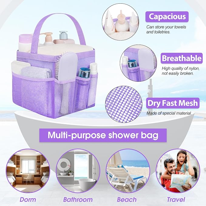 Attmu Mesh Shower Caddy Portable for College Dorm Room Camping Essentials, Shower Caddy Dorm with 9-Pockets, Large Capacity Hanging Basket Bathroom Bag for Toiletry, Swimming, Gym, Camp, Beach