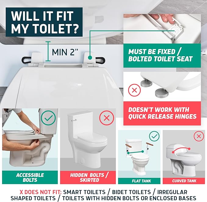 Lunderg Toilet Safety Rails for Seniors - Easy Installation & Super Sturdy Grab Bars Arms - Non-Bulky & Elegant Handicap Toilet Safety Frame - Seat Handles for Elderly, Disabled or Mobility Issues