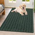 Smiry Dog Door Mat for Muddy Paws 40x32, Absorbent Dirt Trapper, Non-Slip Washable Chenille Entryway Rug for Inside Floor, Green, Layered Pattern