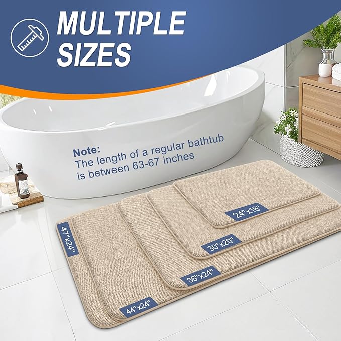 OLANLY Thick Memory Foam Bath Mat Rug 35x24, Extra Soft Absorbent Bathroom Rug, Quick Dry Bath Mats, Non-Slip, Machine Washable Carpet for Bathroom, Tub and Shower, Home Decor Accessories, Beige