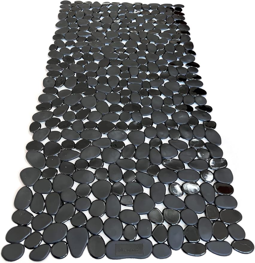 “Pebbles” Non-Slip Bathtub/Shower Mat 27.5”x14” Rectangular, Non-Toxic, Safe, Clean, Machine-Washable, Superior Grip & Drainage, Vinyl, for Smooth Floors ONLY, Opaque Black