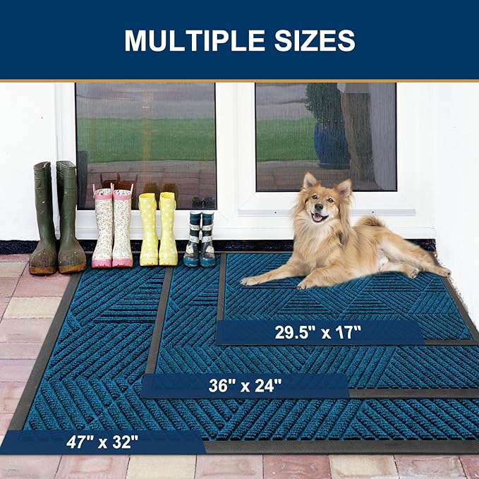 Smiry Front Door Mat Outside Entrance, Heavy Duty Sturdy Natural Rubber Doormat, Trap Dirt and Moisture, Easy Clean Low Profile Welcome Floor Mats for Indoor Outdoor Entry, 35X23 Inch, Mixed Blue