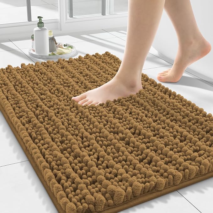 Smiry Bathroom Rugs Mat 24x16, Extra Soft Absorbent Chenille Bath Rugs, Non Slip Rubber Backing Machine Washable Quick Dry Bath Mats for Bathroom Floor, Tub, Shower, Home Decor Accessories, Clay