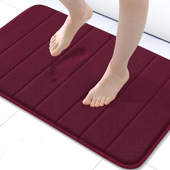 Buganda Memory Foam Bath Mat, 30" x 20", Ultra Soft and Non-Slip Bathroom Rugs, Water Absorbent and Machine Washable Bath Rug for Bathroom, Shower, and Tub, Burgundy