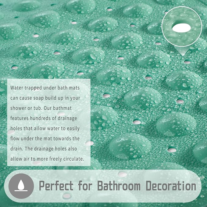 Yimobra Non Slip Bathtub Mat 40 x 16 Inch, Extra Long Shower Mat with Drain Holes, Machine Washable Baby Bath Mats, Strong Suction Cups for Bathroom Floor, Green