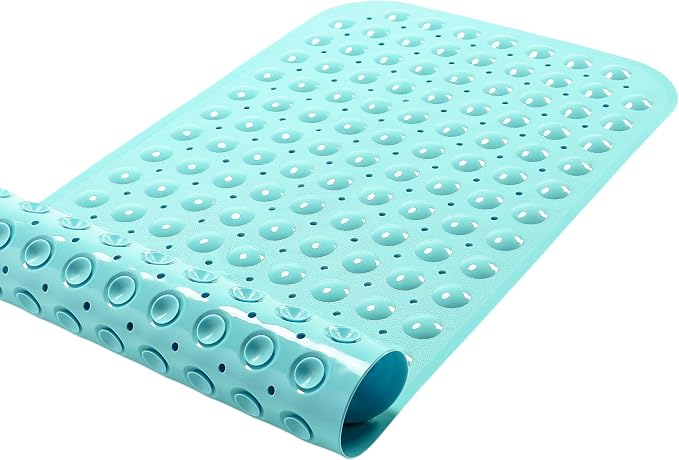 Large Non-Slip Bathtub & Shower Mat 31”x16” (Smooth/Non-Textured Tubs Only) Safe, Clean,Machine-Washable, Superior Grip&Drainage, Vinyl, Opaque Aqua/Blue-Green