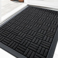 OLANLY Front Door Mat Outside Entrance 29.5x17, Absorbent, Heavy Duty Sturdy Natural Rubber Doormat Indoor Outdoor, Stain and Fade Resistant, Non-Slip Backing Low Profile Floor Mat for Entryway, Black
