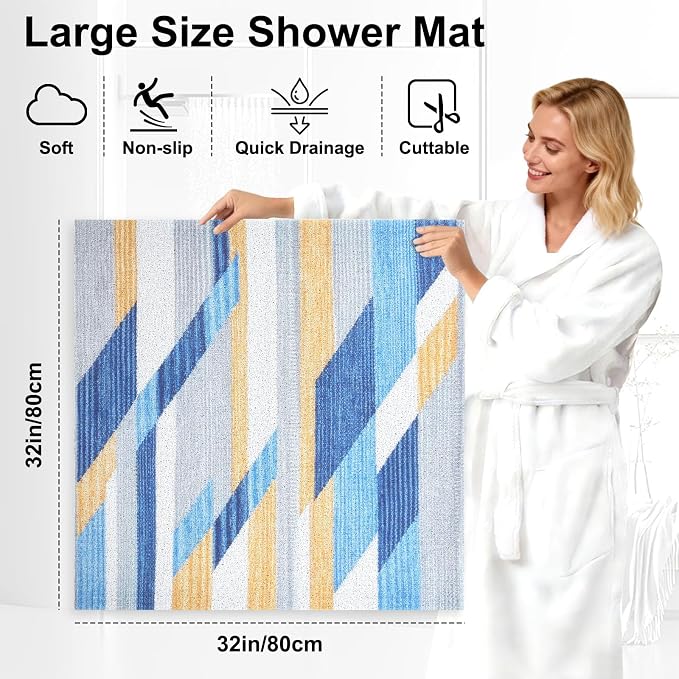 Square Shower Mat, 32x32 Inch Extra Large Non Slip Shower Mats for Inside Shower, Soft PVC Loofah Shower Mat Anti Slip Quick Drying, Shower Stall Mats for Home, Holtel, Bathroom