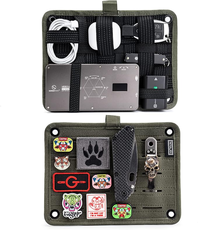TACTICAL GEEK TCM EDC Organizer Board, Backpack Anti-Slip Elastic Woven Board for Travel Gear, Elastic Grid Organizer for Electronics Accessories Travel Cables Chargers and More Green