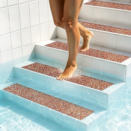 LifeGrip Outdoor Anti Slip Stair Treads 10-Pack, 6" X 32" Waterproof Rubber Grip Tape for Outdoor Stairs, Pool, Garden and Deck, Barefoot-Friendly Non Slip Step Strips, Brown